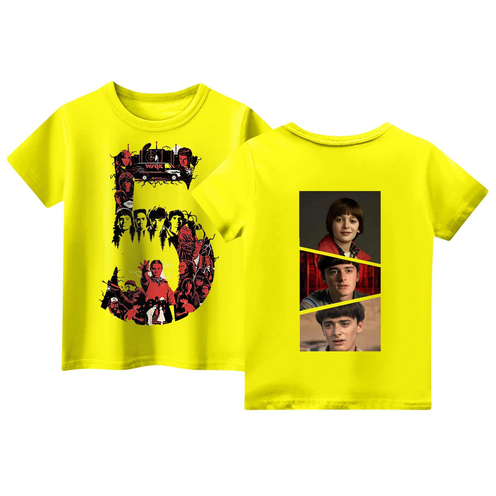 

Детские топы с коротким рукавом, повседневная футболка с принтом, круглый вырез, блузка-пуловер 160 жёлтый