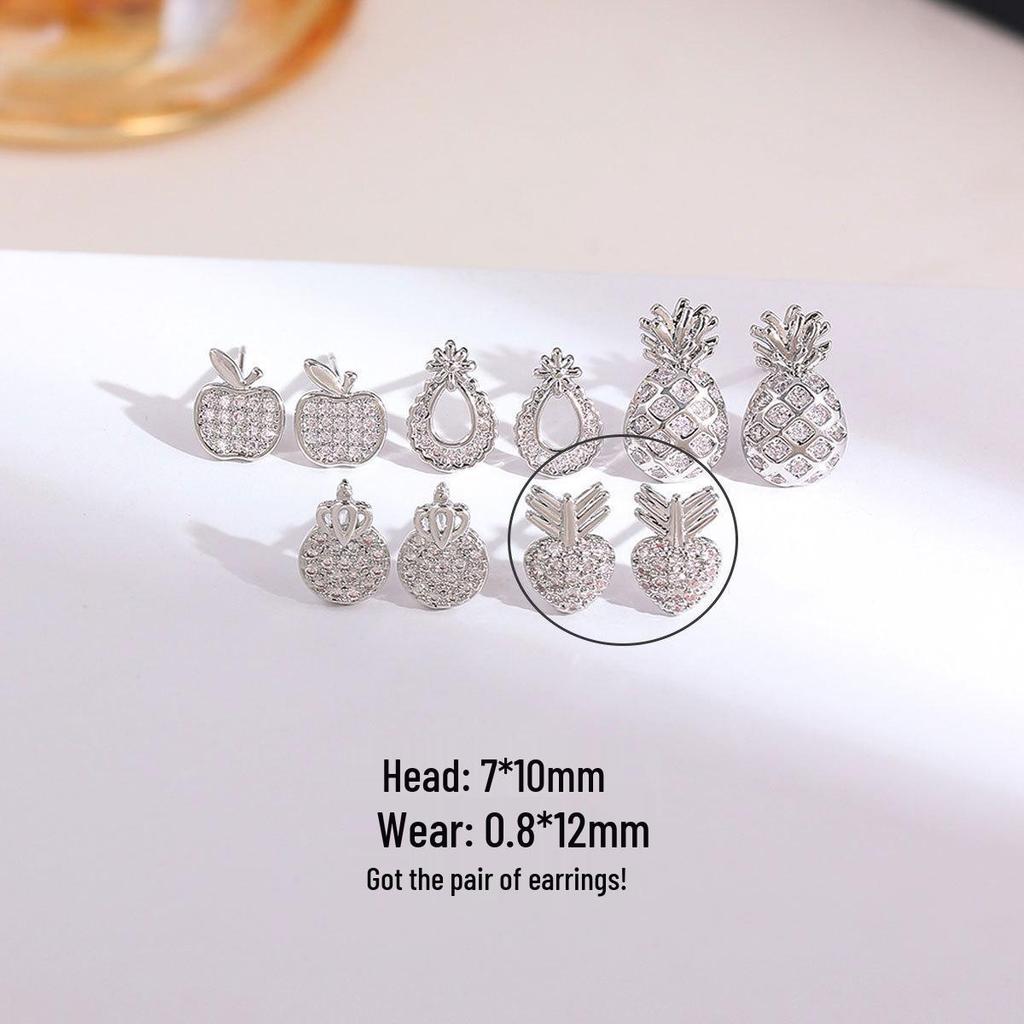 High-Grade Copper & Gold Plated Earrings: Diamond-Studded Apple, Pineapple, Crown, Pear Designs for Women