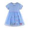Summer Girls Dress Butterfly Flower Embroidery Princess Dress Medium Children Fashion Striped Gauze Dress