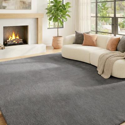 Living Room Rug 160 X 120 Cm Long Pile Rug, Machine Washable, Anti-slip, In Faux Fur, Light Grey