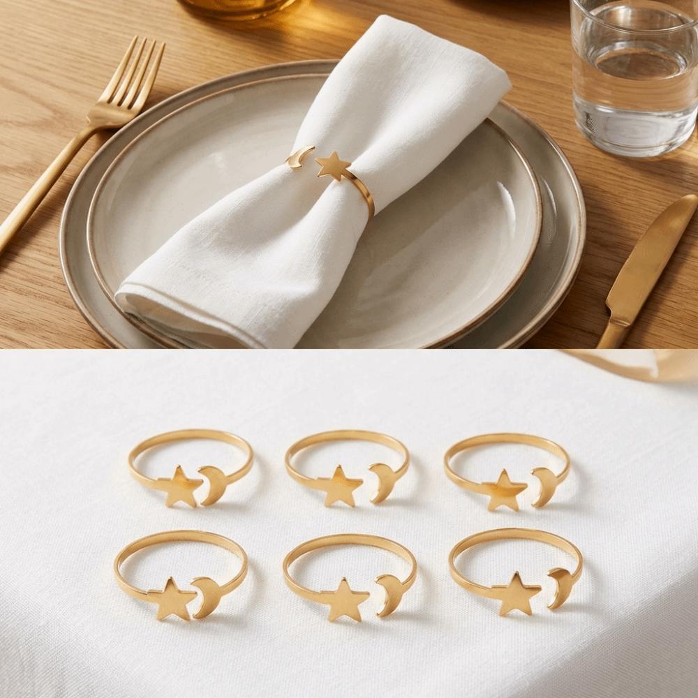 6PCS Modern Star Napkin Buckle Gold/Silver Table Napkin Holder Moon Napkin Rings Table Setting