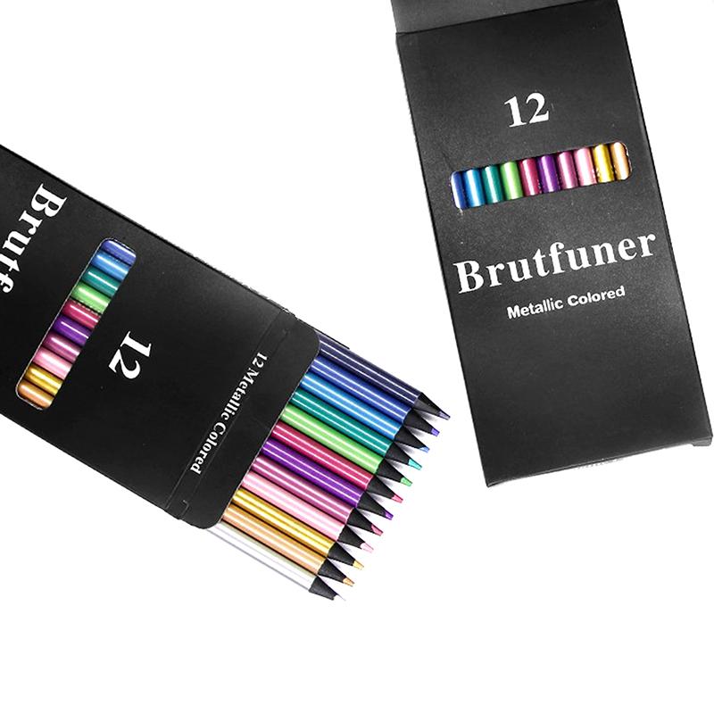Set di Matite Colorate Metalliche da 12 Colori Disegno Schizzo Colorare Matite Colorate Brutfuner Forniture d'Arte Professionali Per Artista
