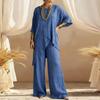 Ensemble Décontracté d'Été pour Femme - T-shirt à Manches Courtes Irrégulier, Pantalon Large Décontracté, Ensemble Deux Pièces en Coton et Lin