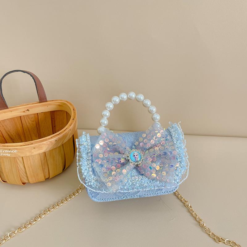 Entzückende Mini-Prinzessin-Tasche mit Schleife für Kinder mit schickem Perlendetail und stilvoller Kette