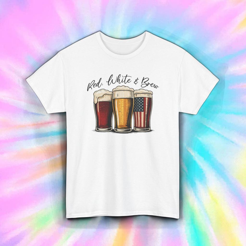 Red White Brew T-Shirt Mens Womens Tees Top | Funny Patriotic Beer Drinking July 4th USA Graphic Tee