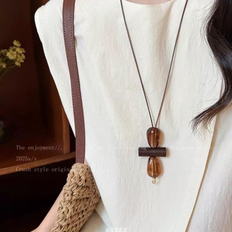 Vintage Long Irregular Circular Pendant Necklace For Women Ethnic Adjustable Sweater Chain