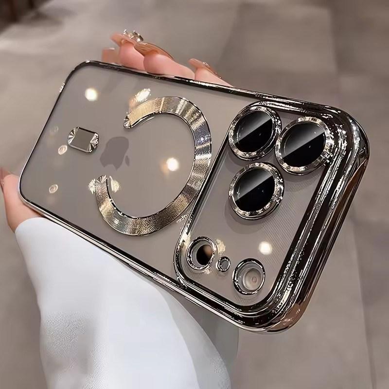 Luxury Plating Transparent Soft TPU Magsafe Case for iPhone 17 Pro Max Air 13 14 15 16 12 11 Pro Max 16E Plus Silicone Cover