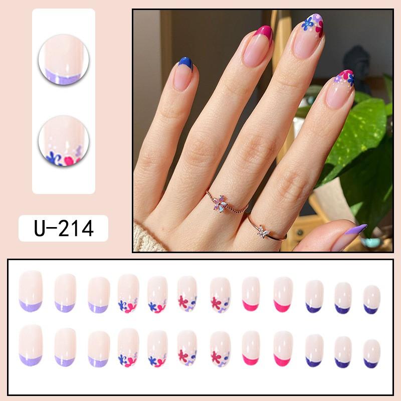 24pcs Press-On Nails With Floral Design Minimalist Multi-Color French Tip Wearable Nail Tips