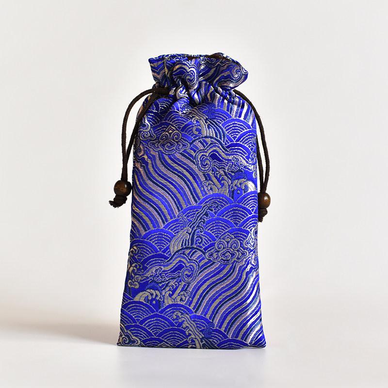 Hand-Embroidered Brocade Double-Layer Cotton Linen Drawstring Jewelry Bag