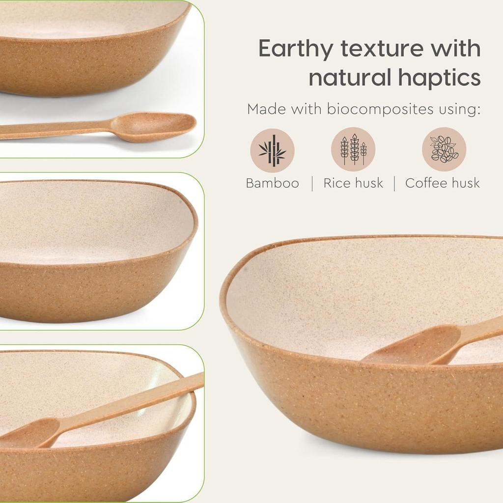 Set of 4 Earth-Friendly Multipurpose Bowls for Kitchen with Spoons | 750 ml | Made with Rice Husk Biocomposite| Microwave Safe Bowl |