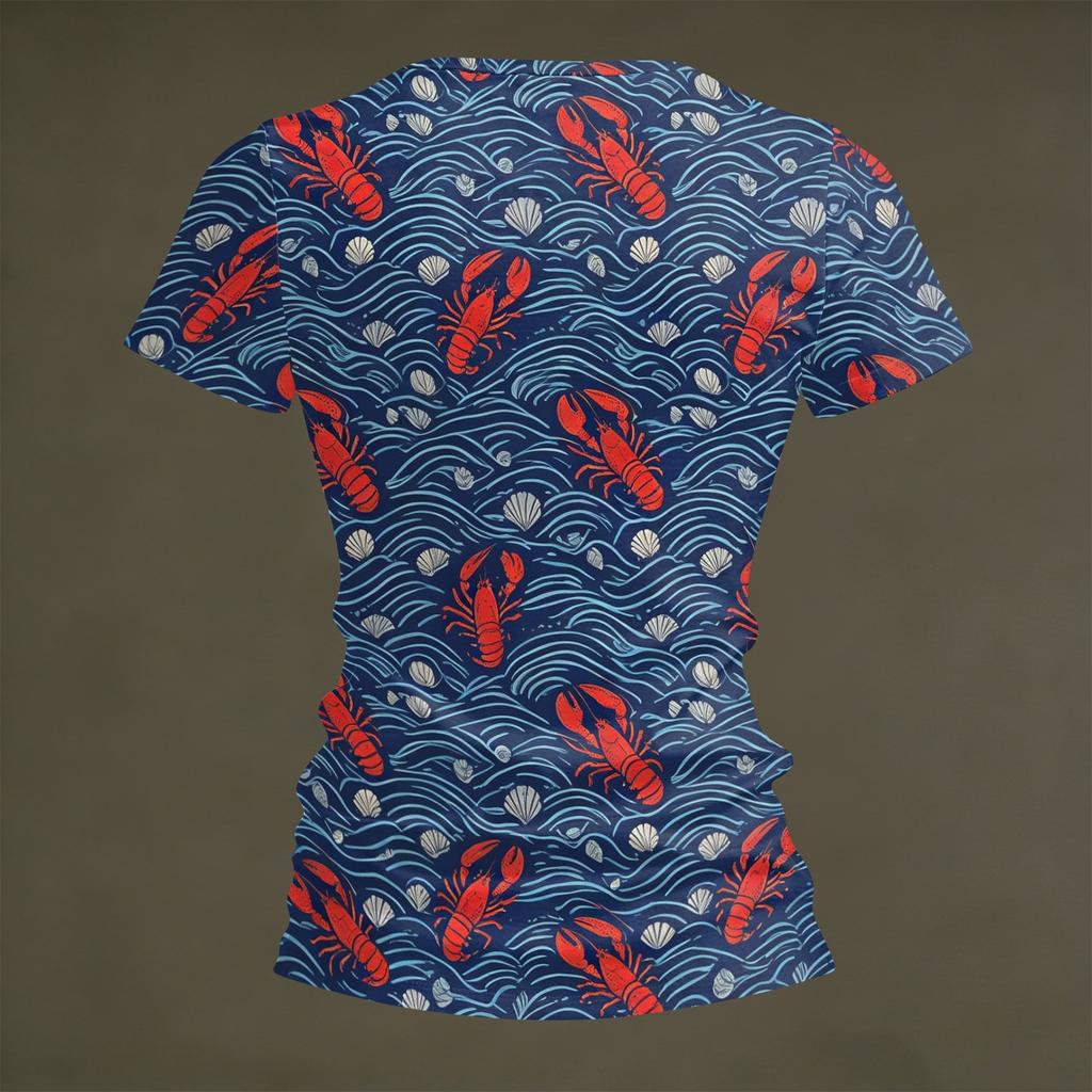 Women's Casual V Neck T Shirt Lobster and Beer Print Short Sleeve Lightweight Summer Top for Everyday Wear