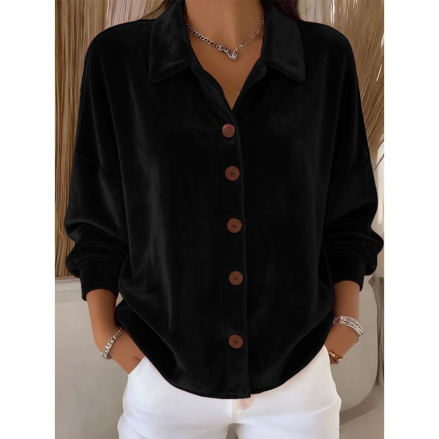 YYFS Camicette e camicie con collo a polo a maniche lunghe con stampa tinta unita primavera autunno moda casual da donna