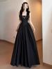 French Coffee Break Suspender Dress Women's Summer New High-end Temperament Waist Thin Black Long Skirt