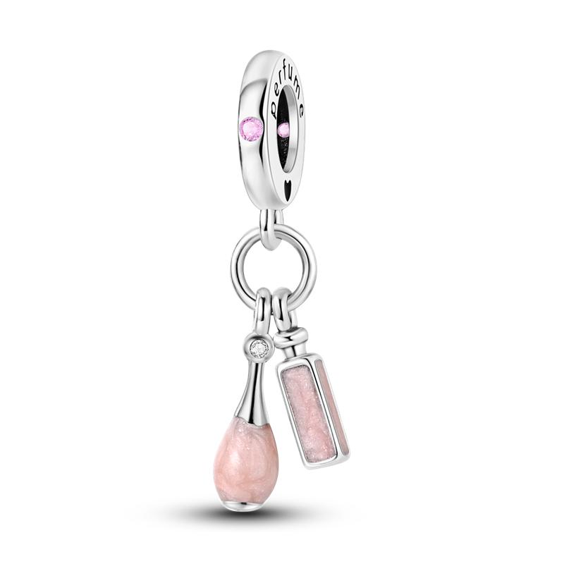 Copper Charms Fit Original Beads Bow Perfume Bottle Pink Charms For Women Fine Diy Birthday Jewelry Gifts