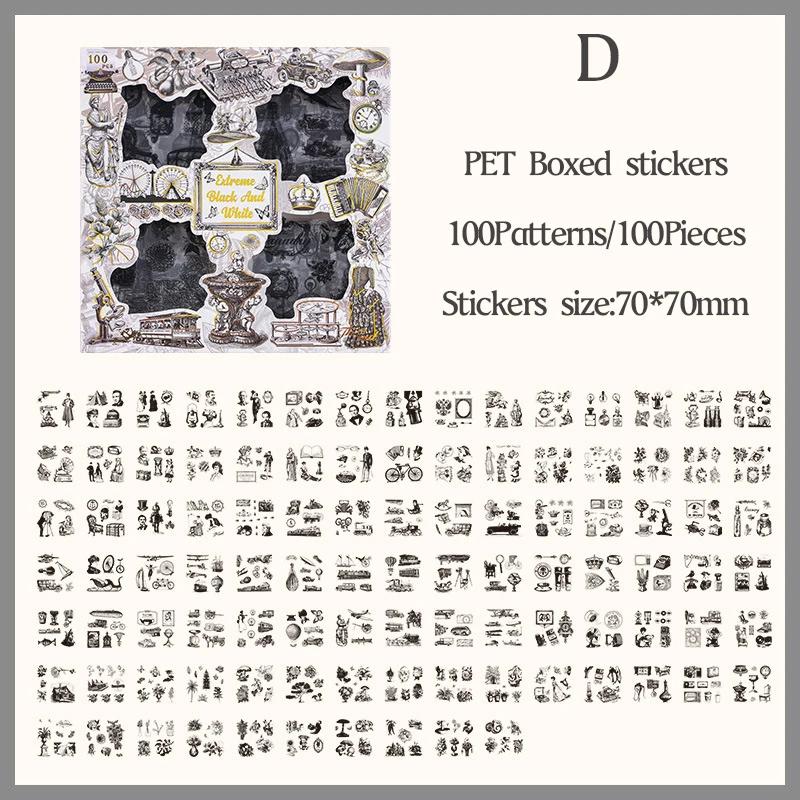 100pcs/pack Vintage Decor Sticker Gift Box Set Waterproof PET DIY Scrapbooking Junk Journal Album AestheticsStationery