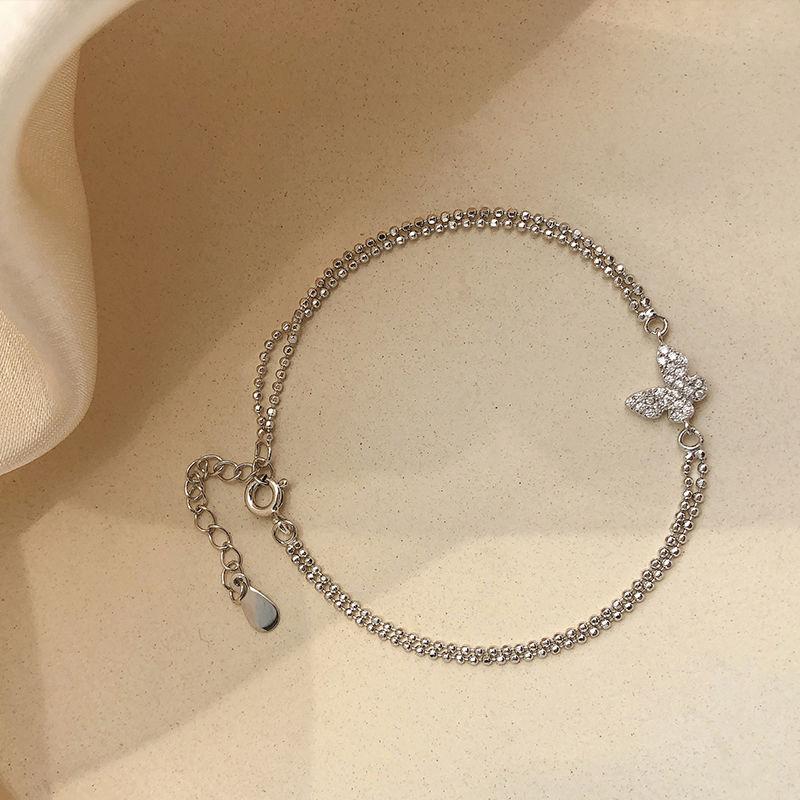 Double-layer butterfly bracelet women's simple temperament diamond-set cold wind bracelet niche design girlfriend jewelry