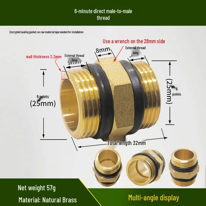 Copper Union with Inner/Outer Threads, Double Inner Thread Water Heater Connector Tee/Elbow Nipple, 46mm & 1" Thread, Different Diameters.