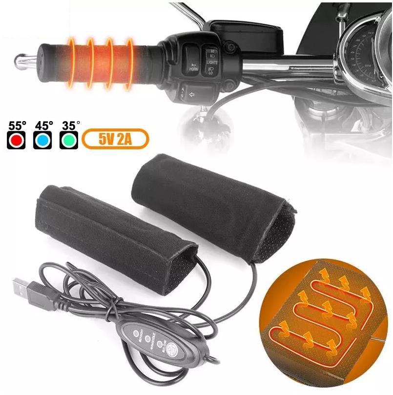 2pcs USB Warmer Electric Heated Motorcycle Handgrips 3 Gear 5V 2A Grip Cover Anti Vibration Anti Slip Fast Heating Kits