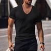 Men T-shirt V-neck Solid Color Sweat Absorption Breathable Extra Soft Dress-up Washable Summer Slim Fit Men Shirt Top for Men
