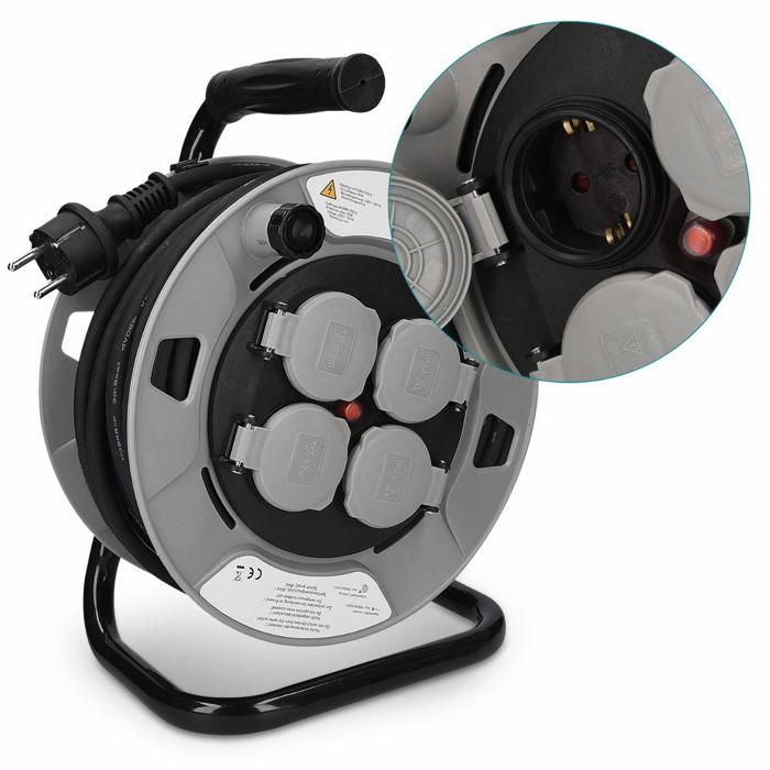 Enrouleur électrique - KW-Commerce - 47375.15 - 15m - 4 prises Schuko - Compact et sécurisé