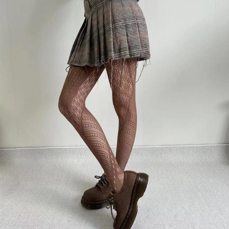 Winter Autumn Women's Irregular Geometric Patterned Fishnet Pantyhose High Elastic Sheer Mesh Tights Stockings Hosiery