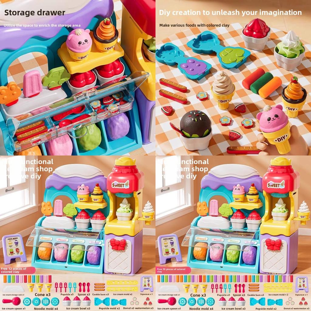 Children Play Ice Cream Maker Toy With Colorful Clay For Creative Fun And Parent Child Interaction
