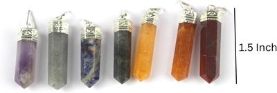 Jet Seven Chakra Pencil Point Pendant - Gemstone Healing Set, Reiki, Chakra Balancing, Good Luck