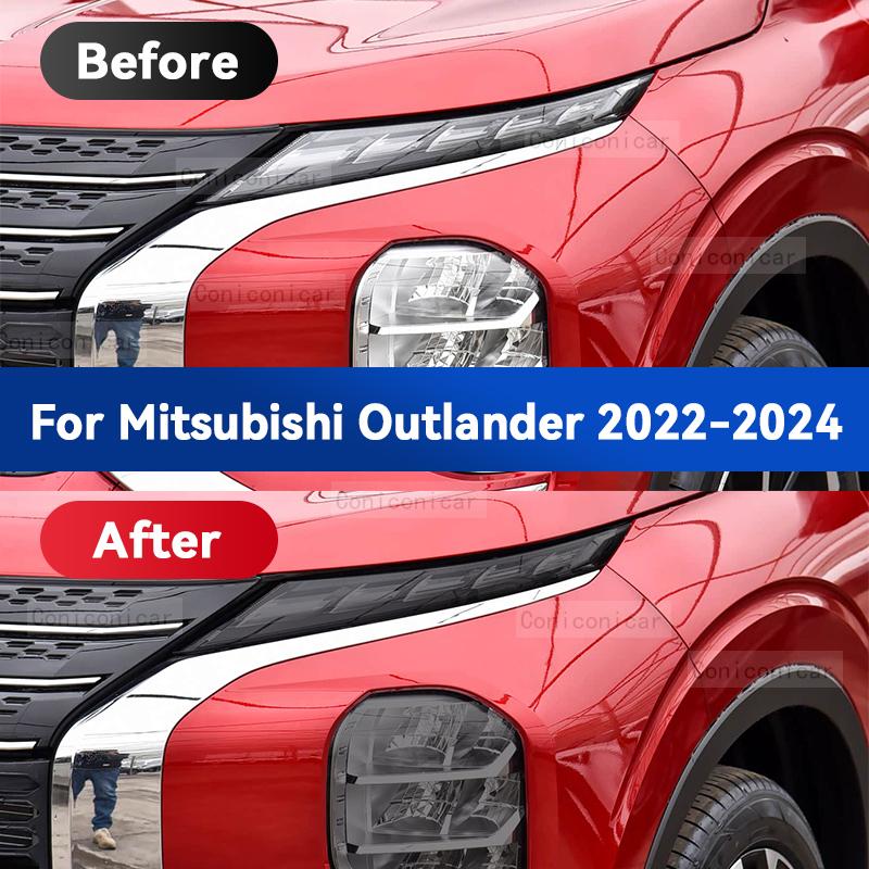 For Mitsubishi OUTLANDER 2022-2024 Car Headlight Smoked Black TPU Protective Film Front Light Tint Change Color Cover Sticker