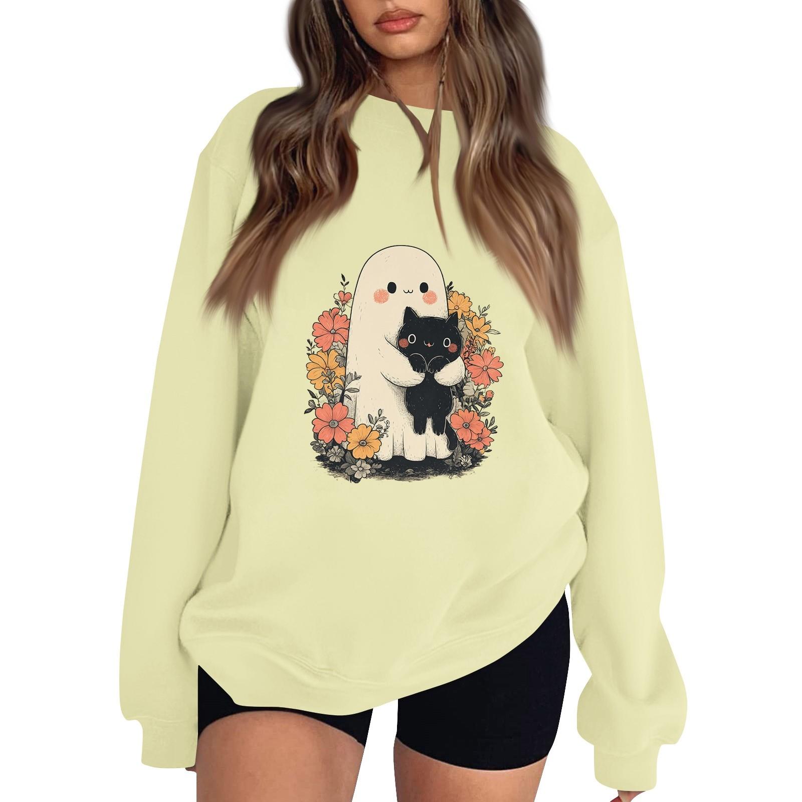 

Жіночий пуловер зі спущеним плечем, спортивний світшот з принтом на Хелловін S жовтий