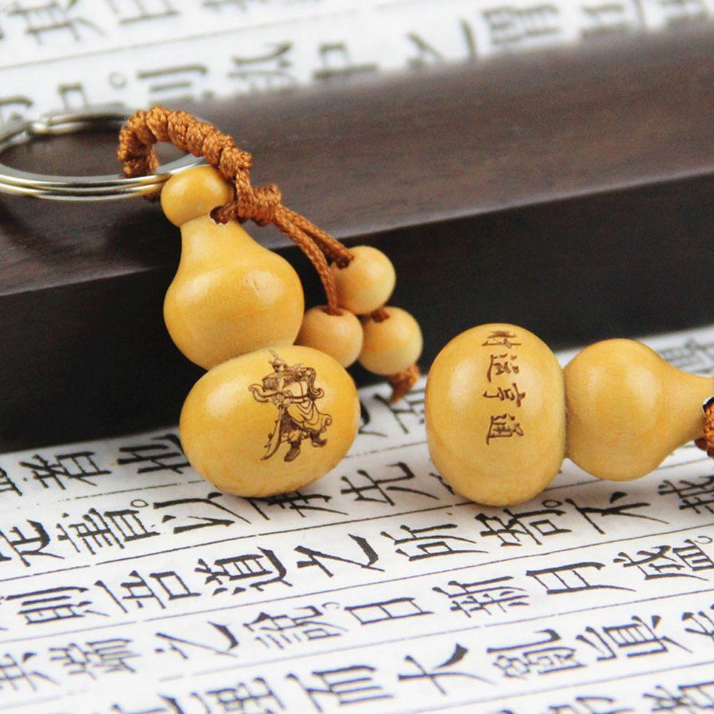 

Ring Bag Pendant Key Chain Wishful Good Luck Gourd Peach Wood Keyring Chinese Traditional Keychain 03