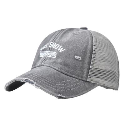 Baseball English CZA421 [White Fang] Hat, Cap, Cap, Letters, Embroidered, Mesh, Stylish, Cool, Men's, Women's, (Gray)