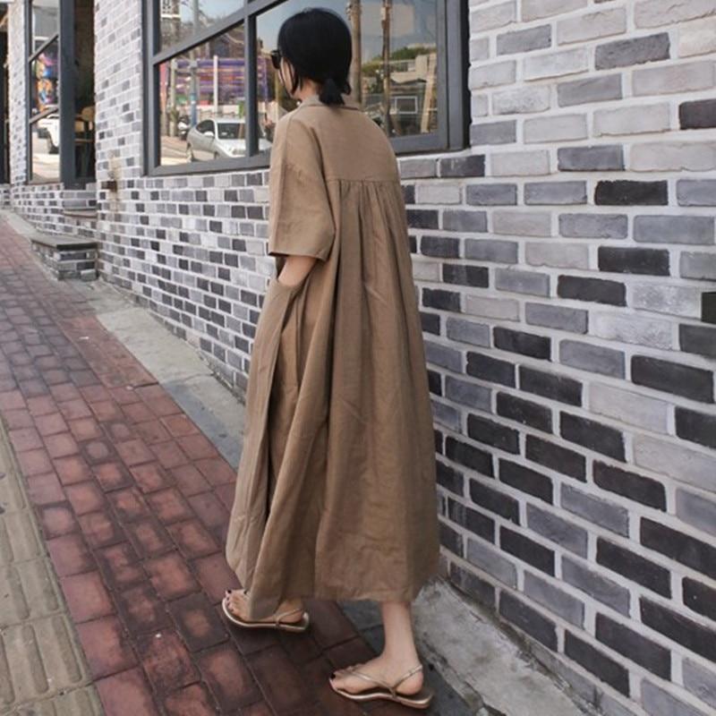 Løs Skjortekjole Studenter Bomull Dukke Kjole Moteabel Tynn Lang Knelang Underkjole Pluss Størrelse