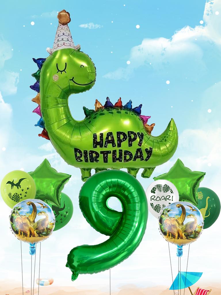 1set Happy Birthday Dinosaur Number Star Foil Balloons with Jurassic Theme Latex Balloon Children's Birthday Party Decorations