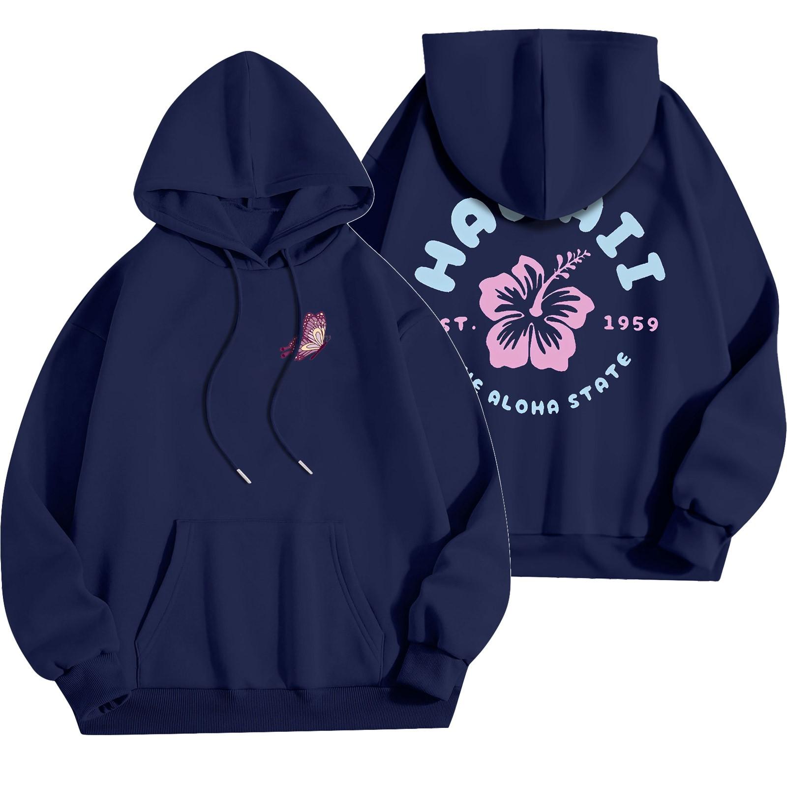 

Женский модный легкий свитер с длинными рукавами и карманами с цветочным принтом S тёмно-синий