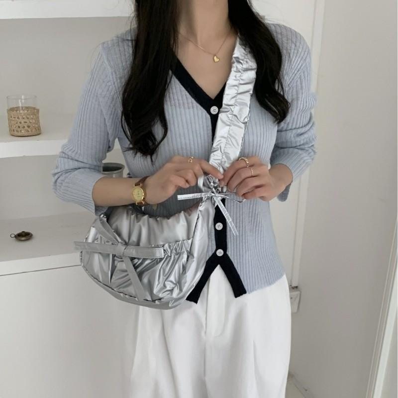 IELGY Casual Personality Pleated Drawstring Lace-up Nylon Lazy Wind Underarm Messenger Bag Ins