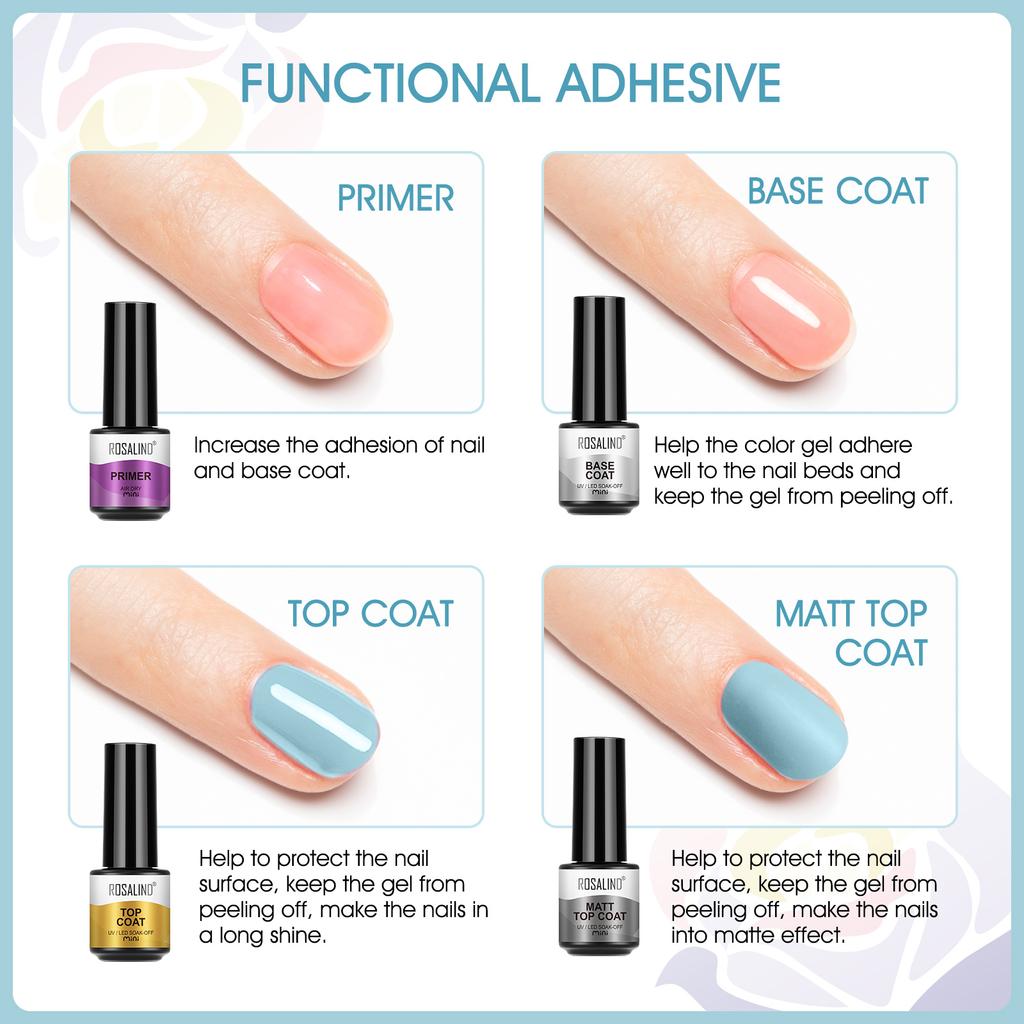 ROSALIND 4 stücke Soak Off UV Gel Polnischen Basis Top Matt Top Mantel Gel Nagellack Luft Trocknen Gel Für Nail art