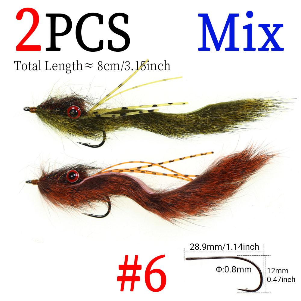 2pcs Fishing Streamer Fly for Trout Bass - Bottom Search Loach Lure with Dumbbell Eyes, Squirrel Tail,for Freshwater Saltwater
