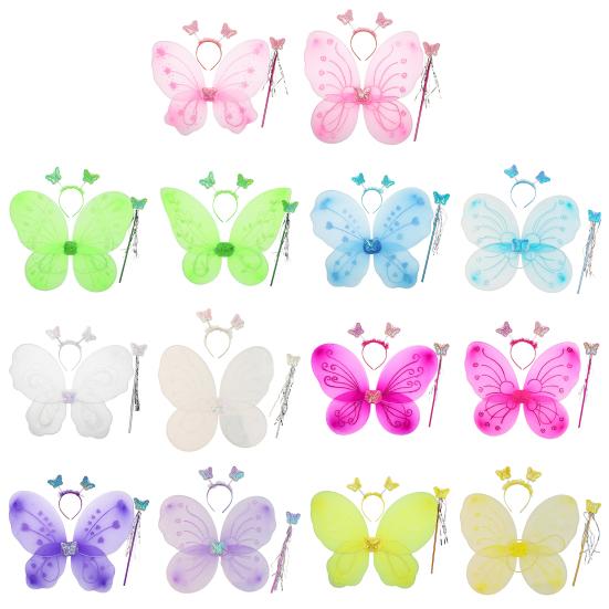 Yousheng 1 Set Girls Butterfly Wings Kids Foldable Butterfly Fairy Wings Hairband And Wand Fairy Costume Props for Halloween Parties Cosplay Photo