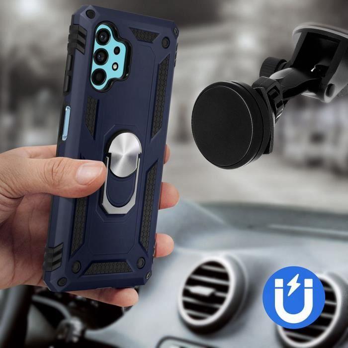 Case for Samsung A32 5G (6.4") Navy Blue Ring Stand Metal Edge Silicone Metal Plate On Back Elegant Design