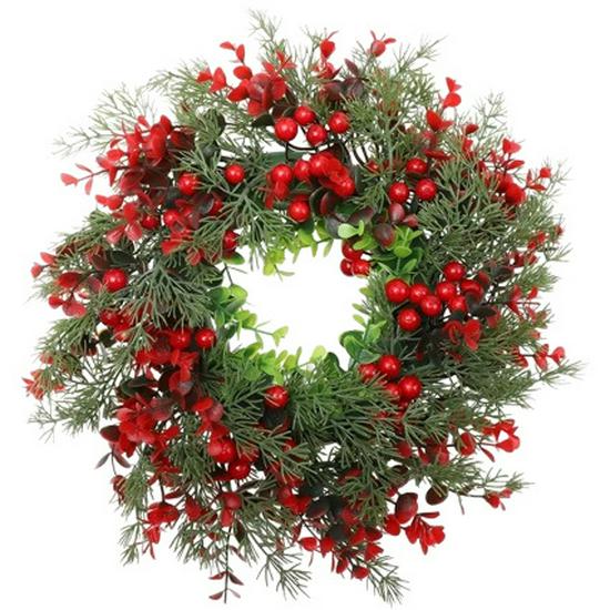 Red Christmas Berry Wreath with Bow and Eucalyptus