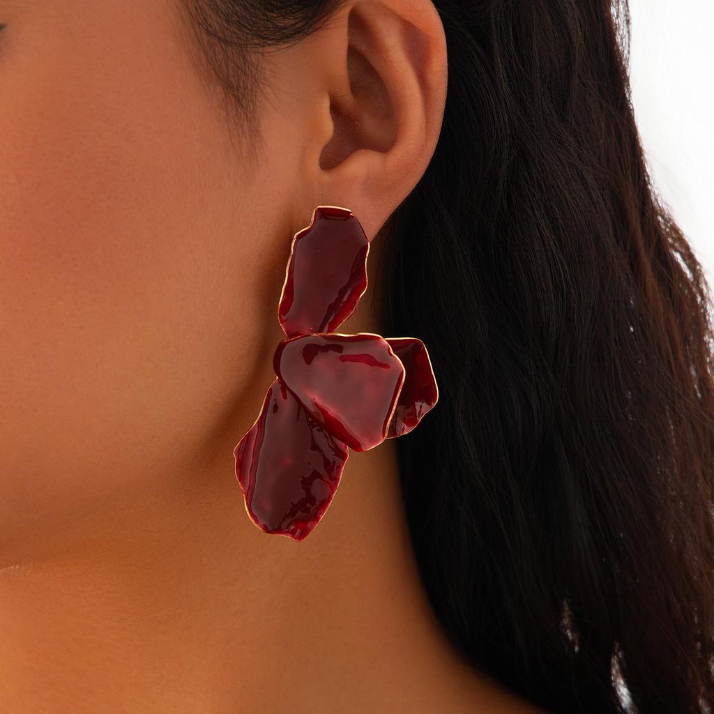 SHIXIN Elegant Colorful Half Flower Large Stud Earrings for Women Luxury Dripping Oil Petals Piercing Earrings Wed Party Jewelry