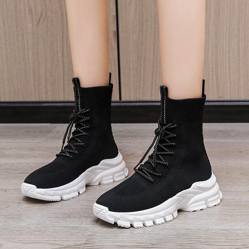 High-top socks shoes women's spring and autumn new thick-soled elastic boots casual and comfortable fly-woven sports short boots socks boots