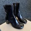 Simple Short Boots, Retro High Heels, Slimming and Versatile Big Head Thick Heel Boots, Women's Shoes