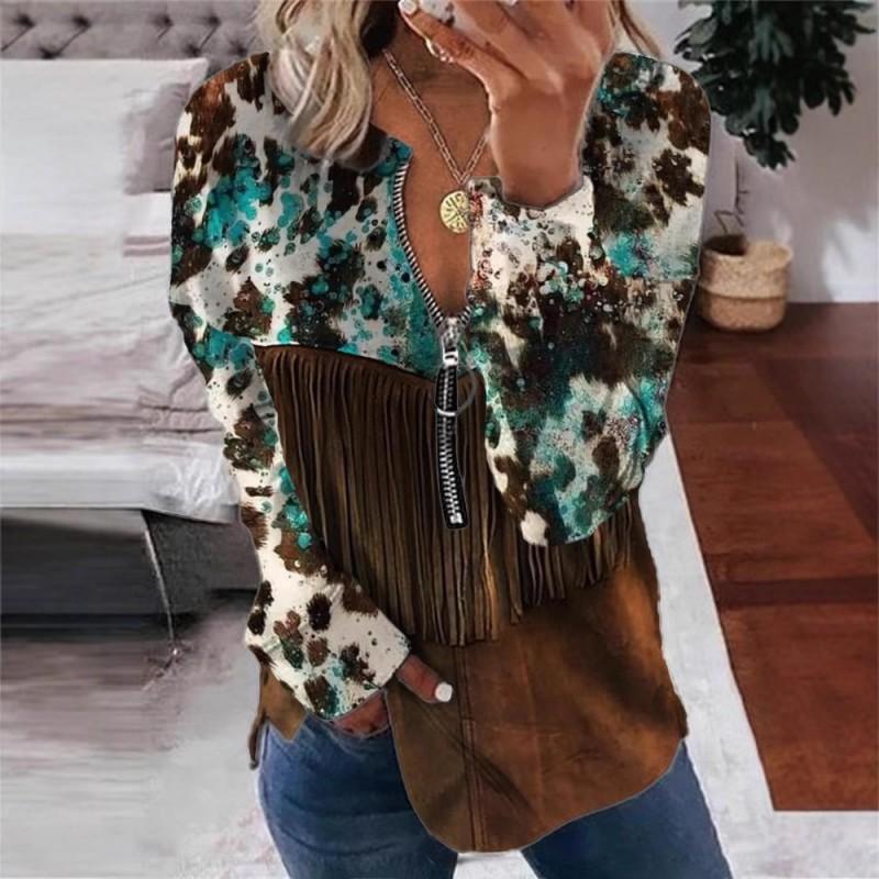 Womens Trendy Abstract Print Half-Zip Long Sleeve Hooded Sweatshirt Streetwear