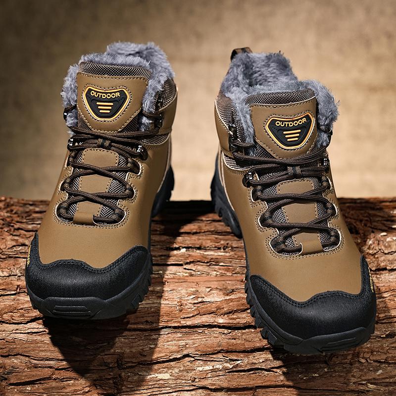 Plush Hiking Shoes Men's PU Leather Snow Boots Anti-slip Winter Warm Outdoor Sneakers Big Size 39-46 Warm High-top Ankle Boots