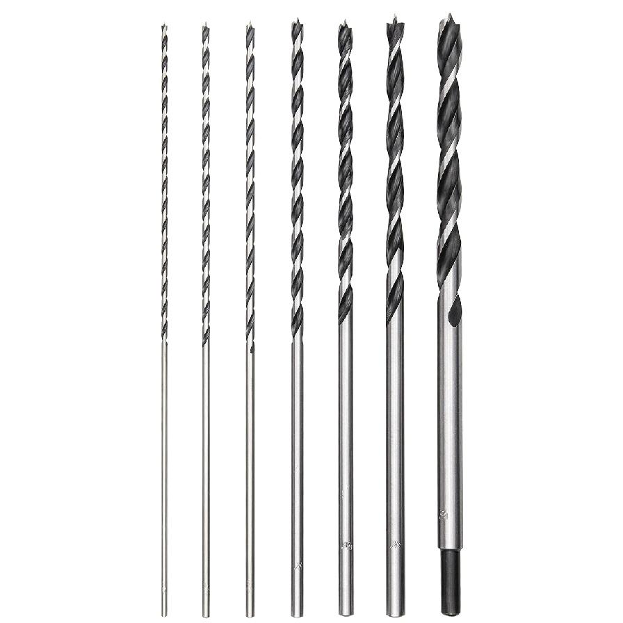 7 Pcs Extra Long Brad Point Drill Bit Set,12" 300mm Carbon Steel Wood Drill Bits Set,Fit for Bench Hand and Conventional Electric Drill