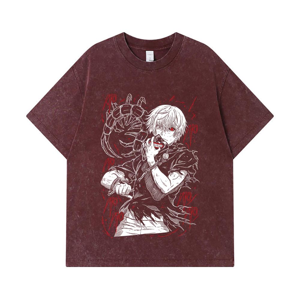 275 GSM Washed T-shirts 100% Cotton Tokyo Ghoul V1 Print Unisex Heavy Cotton T Shirt