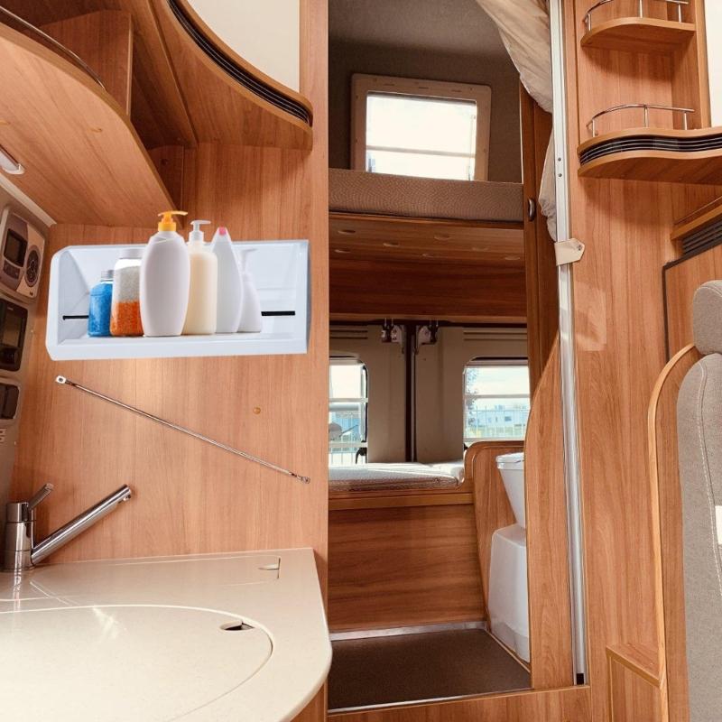 Bathroom Kitchen Travel Trailer Space Saving Shower Shelf Organizer for Soap Shampoo Storage, Rustresistant Easy Stick