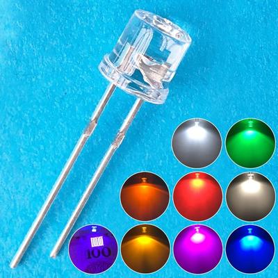 100 Uds 5mm tapa plana blanco rojo rosa amarillo azul naranja cálido blanco gran angular lámpara de luz LED