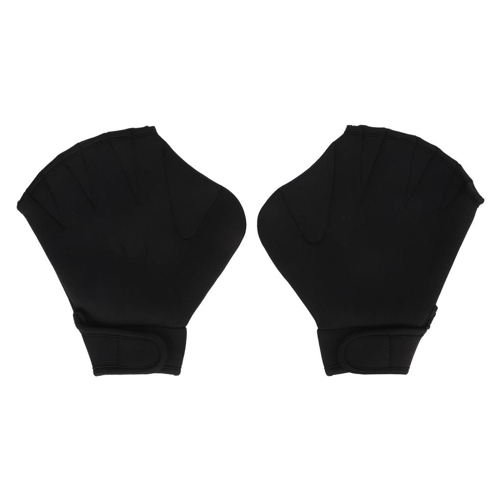 2Pcs Swimming Webbed Gloves Open Fingers Adjustable Swimming Training Gloves with Wrist Strap for Swimming Diving Black